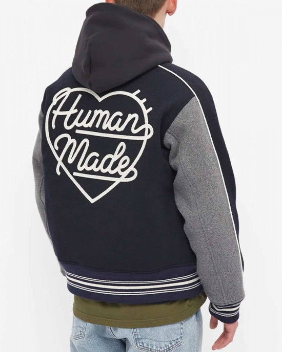 Varsity Human Made Duck Navy Blue and Grey Wool Jacket Varsity Human Made Duck Navy Blue and Grey Wool Jacket