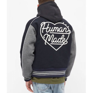 Varsity Human Made Duck Navy Blue and Grey Wool Jacket