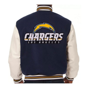 Varsity LA Chargers Navy and White Wool/Leather Jacket