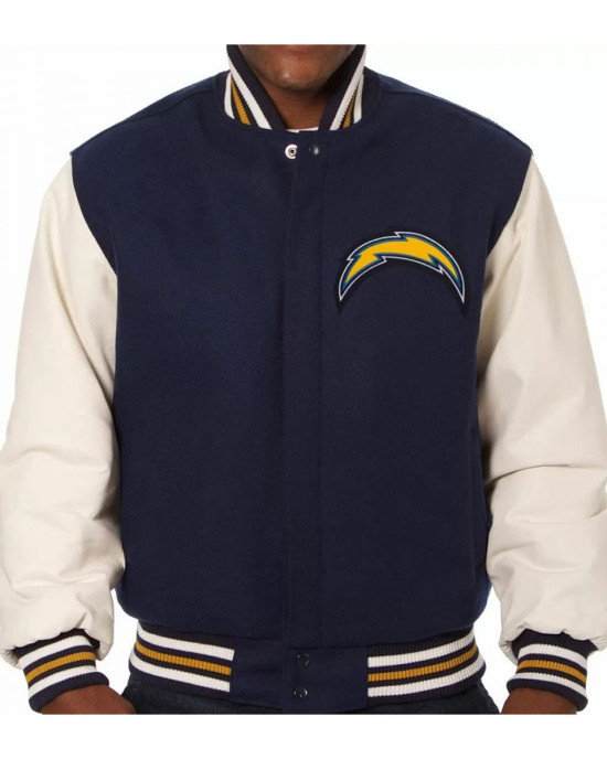 Varsity LA Chargers Navy and White Wool/Leather Jacket Varsity LA Chargers Navy and White Wool/Leather Jacket