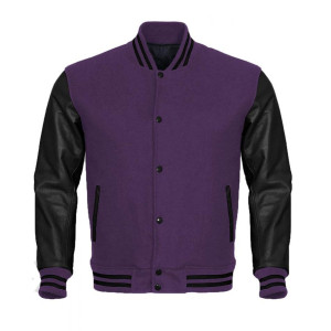 Varsity Letterman Black and Purple Jacket