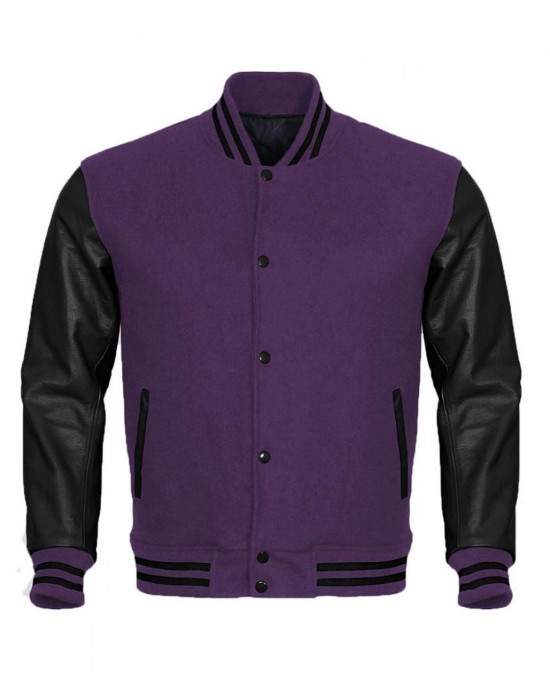 Varsity Letterman Black and Purple Jacket