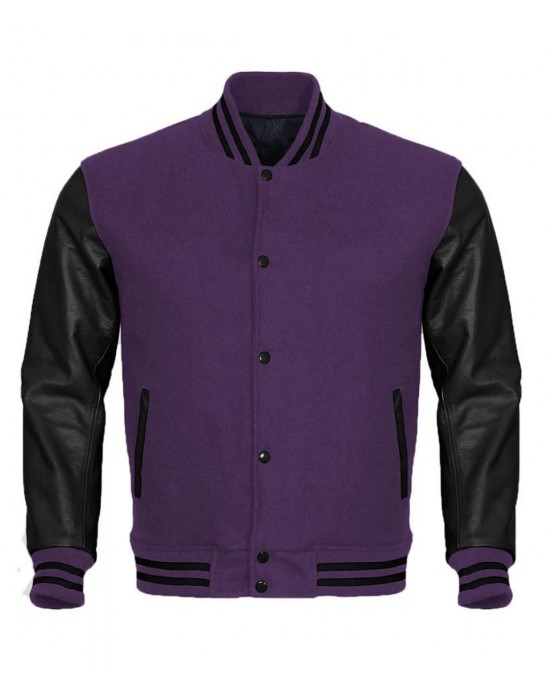 Varsity Letterman Black and Purple Jacket