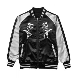 Varsity Misfits Black and Gray Satin Jacket