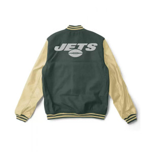 Varsity NY Jets Green and Cream Wool/Leather Jacket
