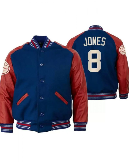 Varsity New York Giants Daniel Jones Red and Blue Jacket Varsity New York Giants Daniel Jones Red and Blue Jacket