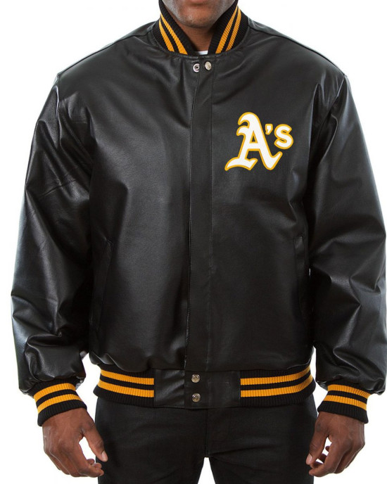Varsity Oakland Athletics Black Leather Jacket Varsity Oakland Athletics Black Leather Jacket