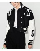 Varsity Off White Cropped Black and White Jacket