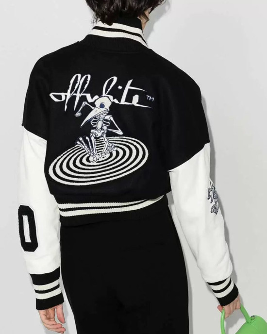 Varsity Off White Cropped Black and White Jacket Varsity Off White Cropped Black and White Jacket