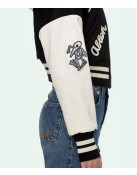 Varsity Off White Cropped Black and White Jacket