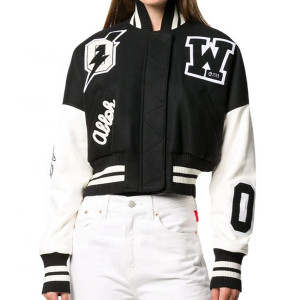 Varsity Off White Cropped Black and White Jacket