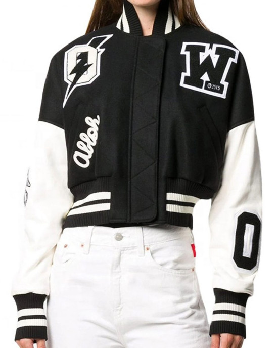 Varsity Off White Cropped Black and White Jacket Varsity Off White Cropped Black and White Jacket