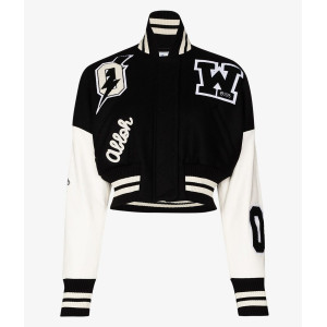 Varsity Off White Cropped Black and White Jacket