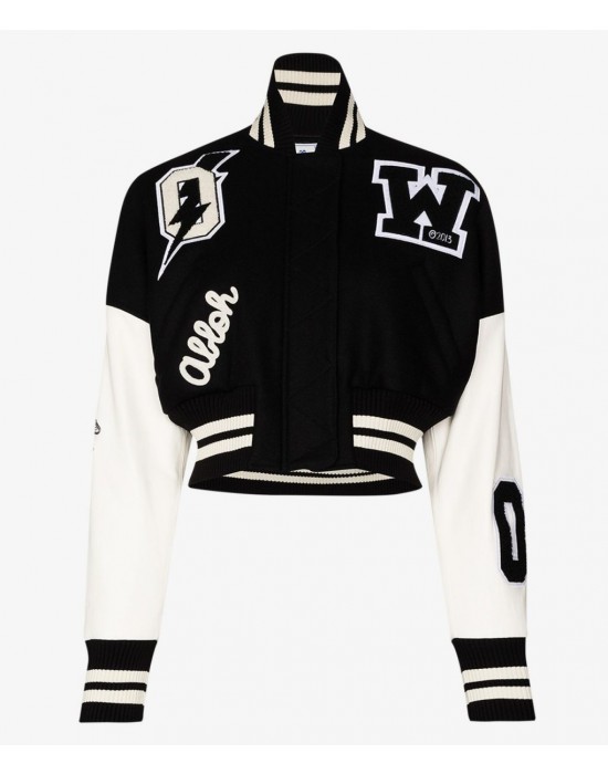 Varsity Off White Cropped Black and White Jacket