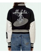 Varsity Off White Cropped Black and White Jacket