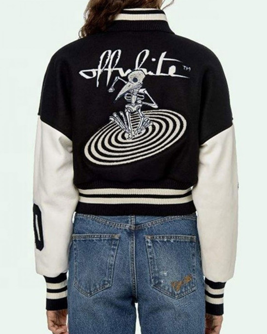 Varsity Off White Cropped Black and White Jacket Varsity Off White Cropped Black and White Jacket