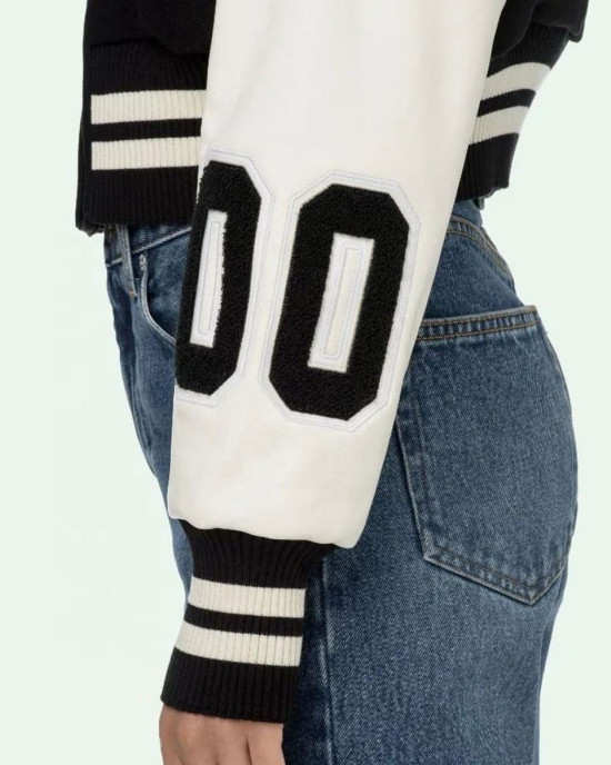 Varsity Off White Cropped Black and White Jacket Varsity Off White Cropped Black and White Jacket