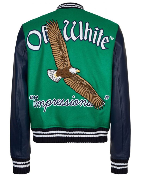 Varsity Off-White 23 Eagle Red and Black/Green and Blue Jacket Varsity Off-White 23 Eagle Red and Black/Green and Blue Jacket