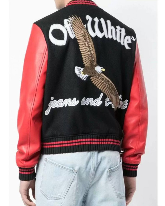 Varsity Off-White 23 Eagle Red and Black/Green and Blue Jacket Varsity Off-White 23 Eagle Red and Black/Green and Blue Jacket