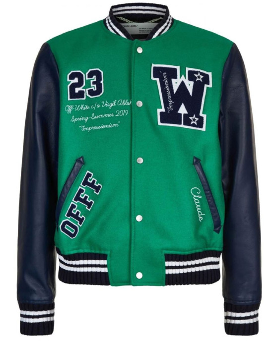 Varsity Off-White 23 Eagle Red and Black/Green and Blue Jacket Varsity Off-White 23 Eagle Red and Black/Green and Blue Jacket