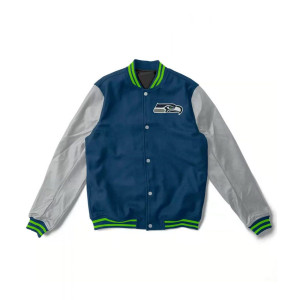 Varsity Seattle Seahawks Gray and Navy Blue Jacket