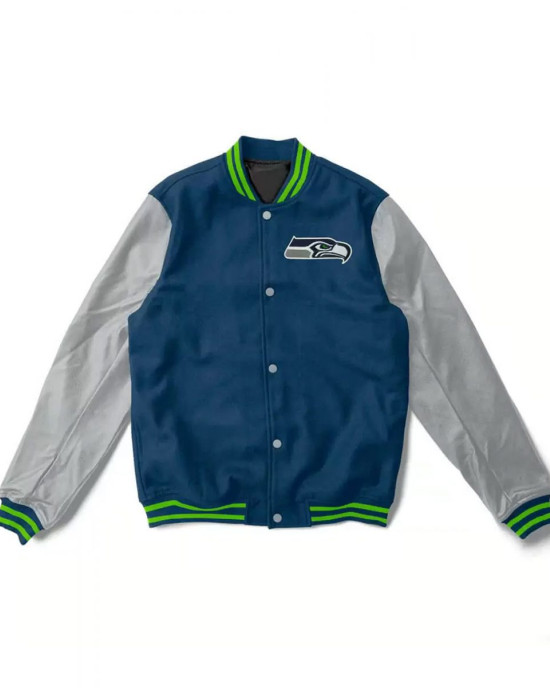 Varsity Seattle Seahawks Gray and Navy Blue Jacket Varsity Seattle Seahawks Gray and Navy Blue Jacket