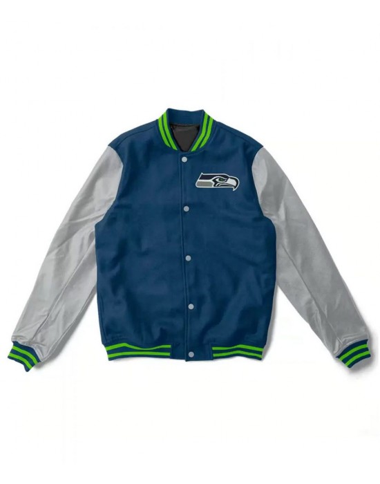 Varsity Seattle Seahawks Gray and Navy Blue Jacket