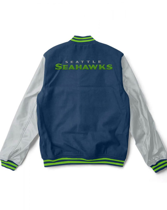 Varsity Seattle Seahawks Gray and Navy Blue Jacket Varsity Seattle Seahawks Gray and Navy Blue Jacket