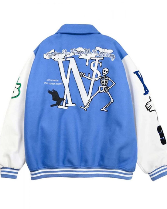 Varsity Skeleton Flocking Hip Hop Jacket Varsity Skeleton Flocking Hip Hop Jacket