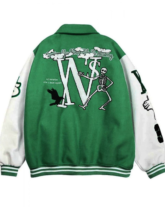 Varsity Skeleton Flocking Hip Hop Jacket Varsity Skeleton Flocking Hip Hop Jacket