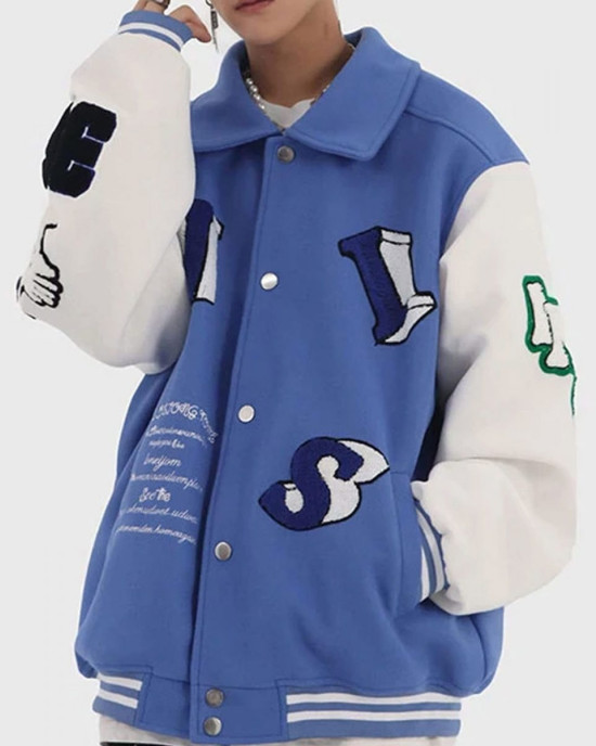 Varsity Skeleton Flocking Hip Hop Jacket Varsity Skeleton Flocking Hip Hop Jacket