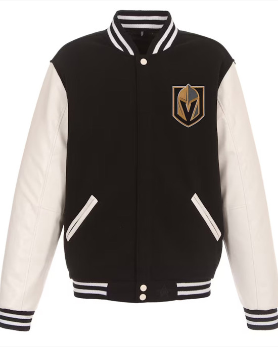 Vegas Golden Knights Varsity Black and White Jacket Vegas Golden Knights Varsity Black and White Jacket