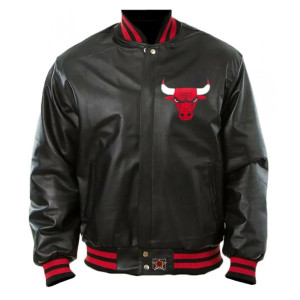Vintage Chicago Bulls 90's Basketball NBA Jordan Hip Hop Letterman Bomber Black Leather Jacket