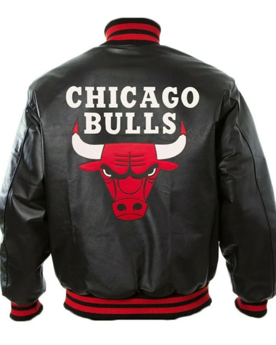 Vintage Chicago Bulls 90's Basketball NBA Jordan Hip Hop Letterman Bomber Black Leather Jacket