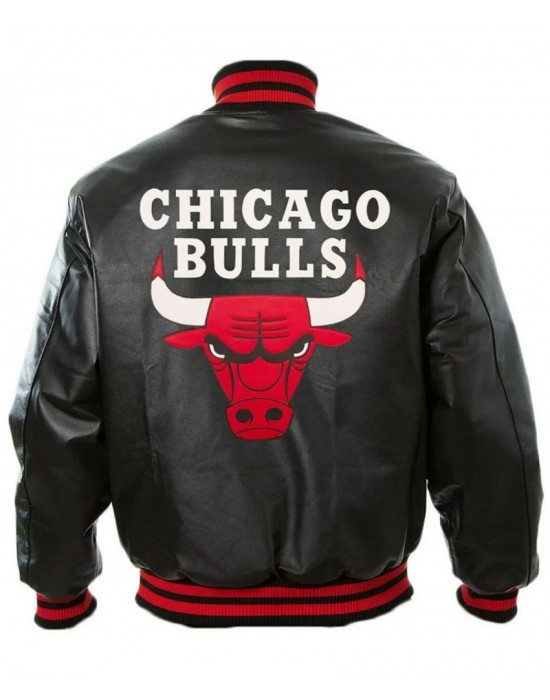 Vintage Chicago Bulls 90's Basketball NBA Jordan Hip Hop Letterman Bomber Black Leather Jacket