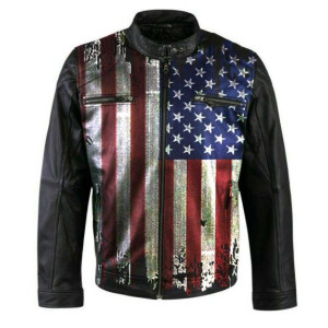 Vintage Flag Motorcycle Leather Jacket