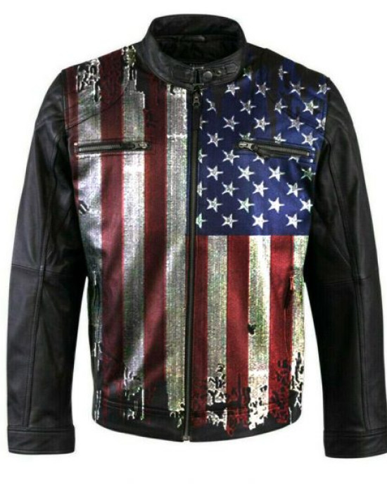 Vintage Flag Motorcycle Leather Jacket Vintage Flag Motorcycle Leather Jacket