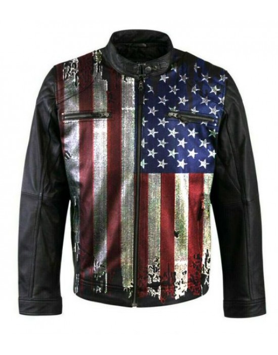 Vintage Flag Motorcycle Leather Jacket