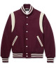 Virgin Leather Trimmed Wool Bomber Burgundy Teddy Jacket