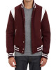 Virgin Leather Trimmed Wool Bomber Burgundy Teddy Jacket