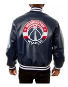 Washington Wizards Letterman Navy Blue Leather Jacket