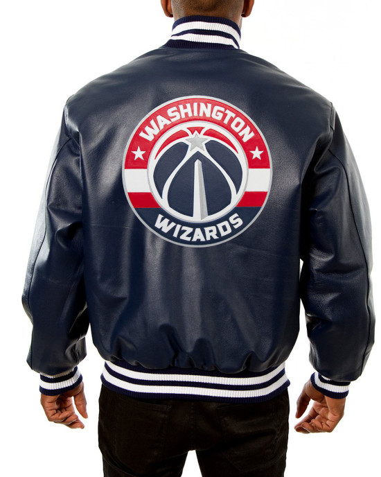 Washington Wizards Letterman Navy Blue Leather Jacket