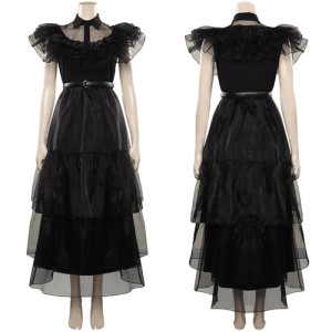 Wednesday Addams Black Party Dress Cosplay Costume Outfits Halloween Party Suit
