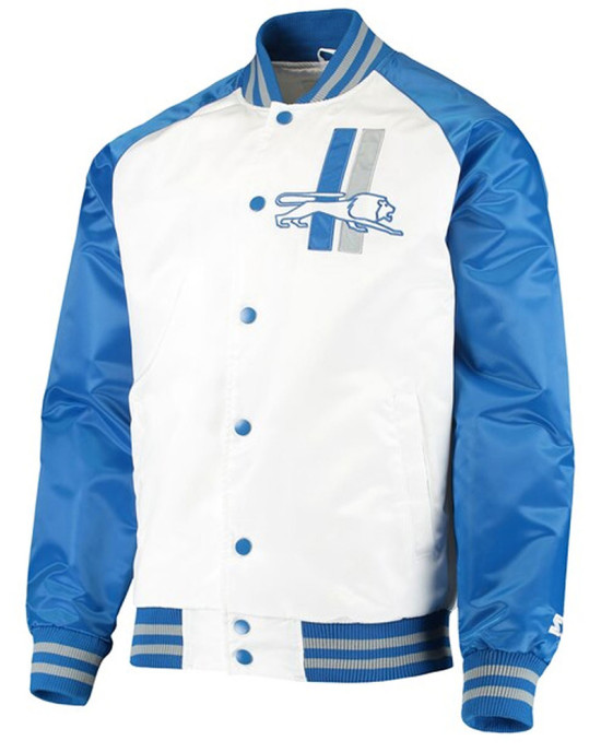 White/Blue Detroit Lions Clean Up Throwback Satin Jacket White/Blue Detroit Lions Clean Up Throwback Satin Jacket
