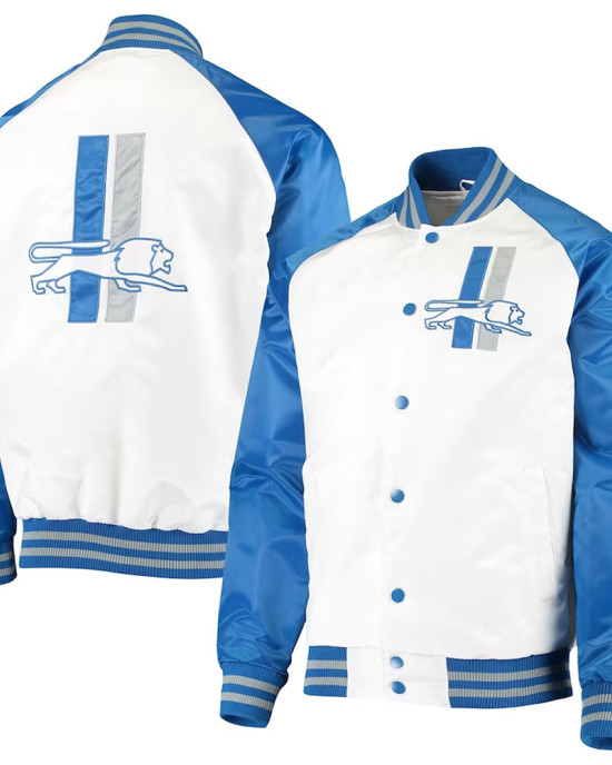White/Blue Detroit Lions Clean Up Throwback Satin Jacket White/Blue Detroit Lions Clean Up Throwback Satin Jacket