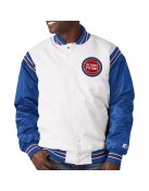 White/Blue Detroit Pistons Renegade Varsity Satin Jacket