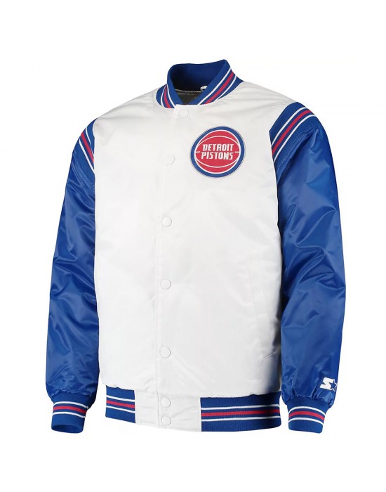 White/Blue Detroit Pistons Renegade Varsity Satin Jacket