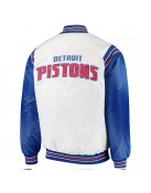 White/Blue Detroit Pistons Renegade Varsity Satin Jacket