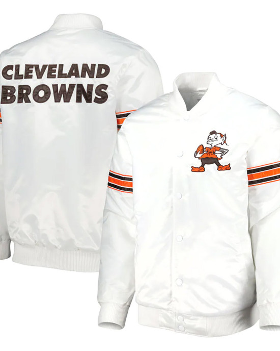 White Cleveland Browns The Power Forward Satin Jacket White Cleveland Browns The Power Forward Satin Jacket