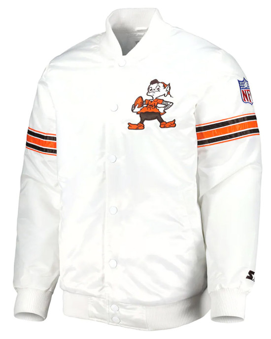 White Cleveland Browns The Power Forward Satin Jacket White Cleveland Browns The Power Forward Satin Jacket